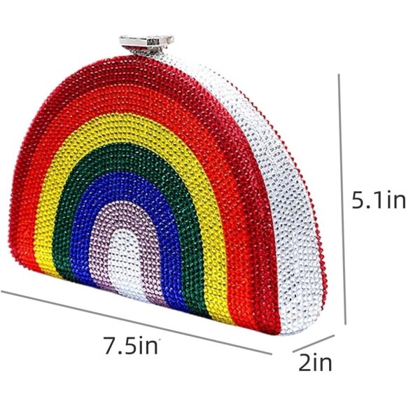 Women Rainbow Crystal Rhinestone Evening Bag Clutch Shoulder Handbag for Prom We - Picture 2 of 6